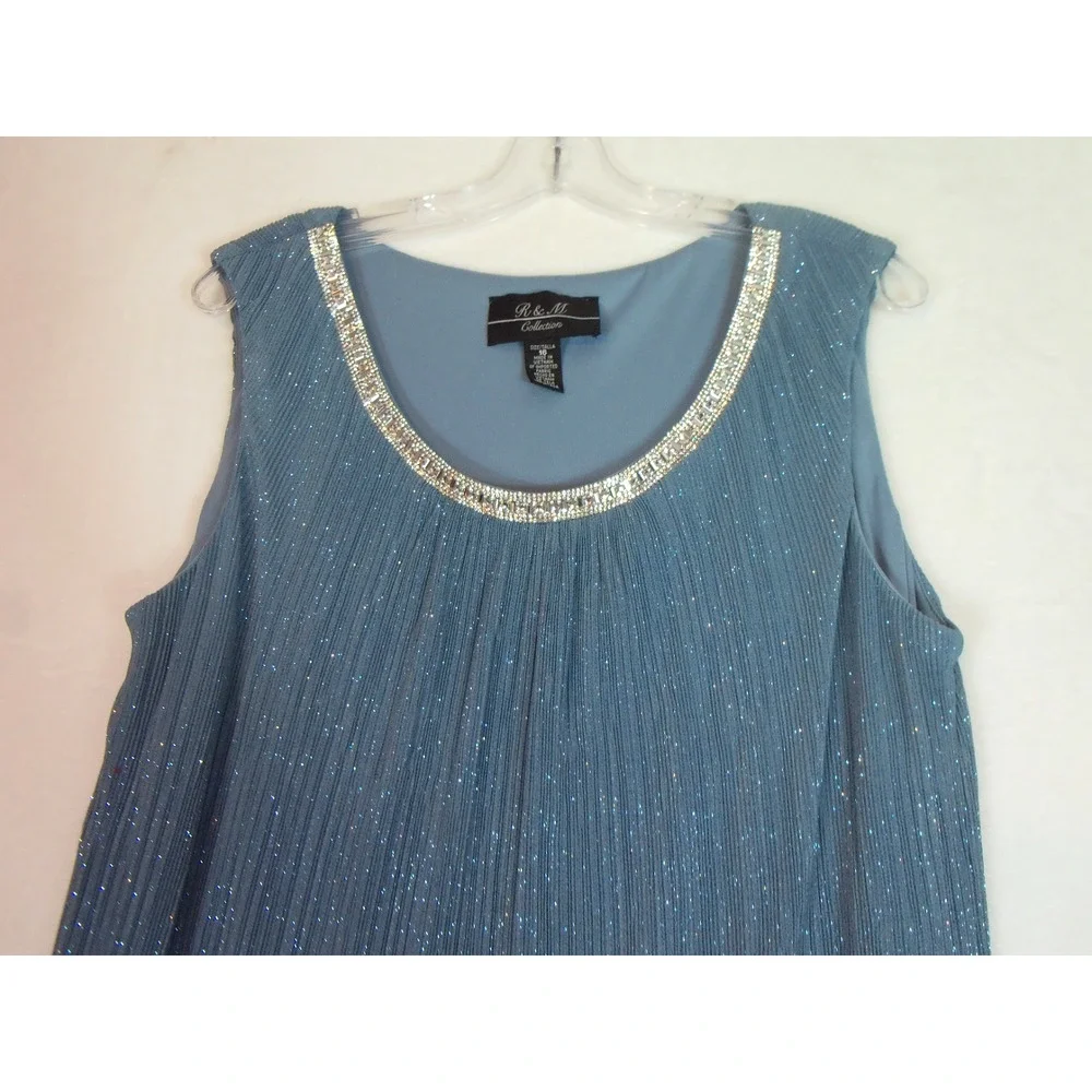 R&M Collection Womens Blue Sleeveless Sheath Beaded Rhinestone Dress w/Jacket 16